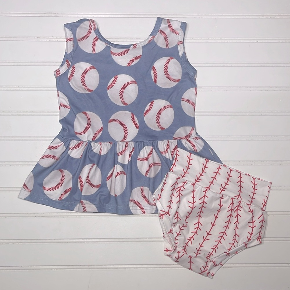 BOUTIQUE EUC Super Soft Stretchy Baseball Peplum Top Bloomer Matching Set